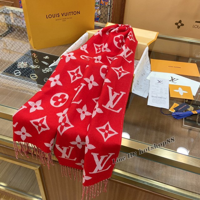 LV專櫃新品路易威登全幅經典Monogram圖案100%羊毛流蘇長巾女士圍巾披肩 mmyj1250